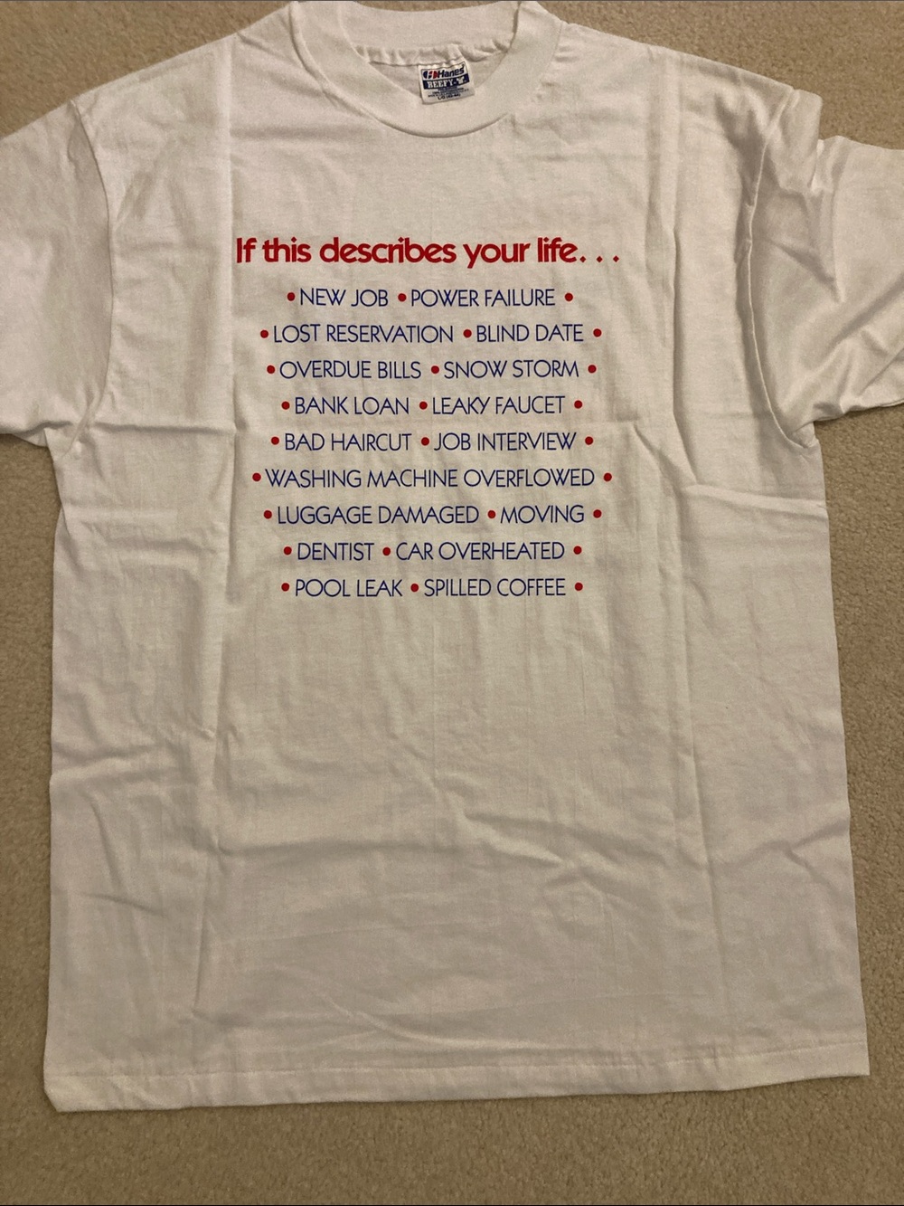 White Graphic Tee with Red & Navy Text